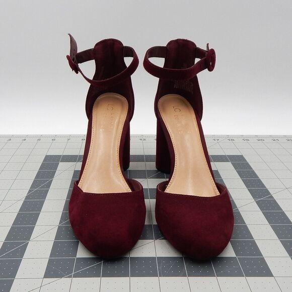 LC Lauren Conrad Hydrangea Women’s Ankle Strap High Heel Wine Faux Suede Size 8M - Picture 2 of 10